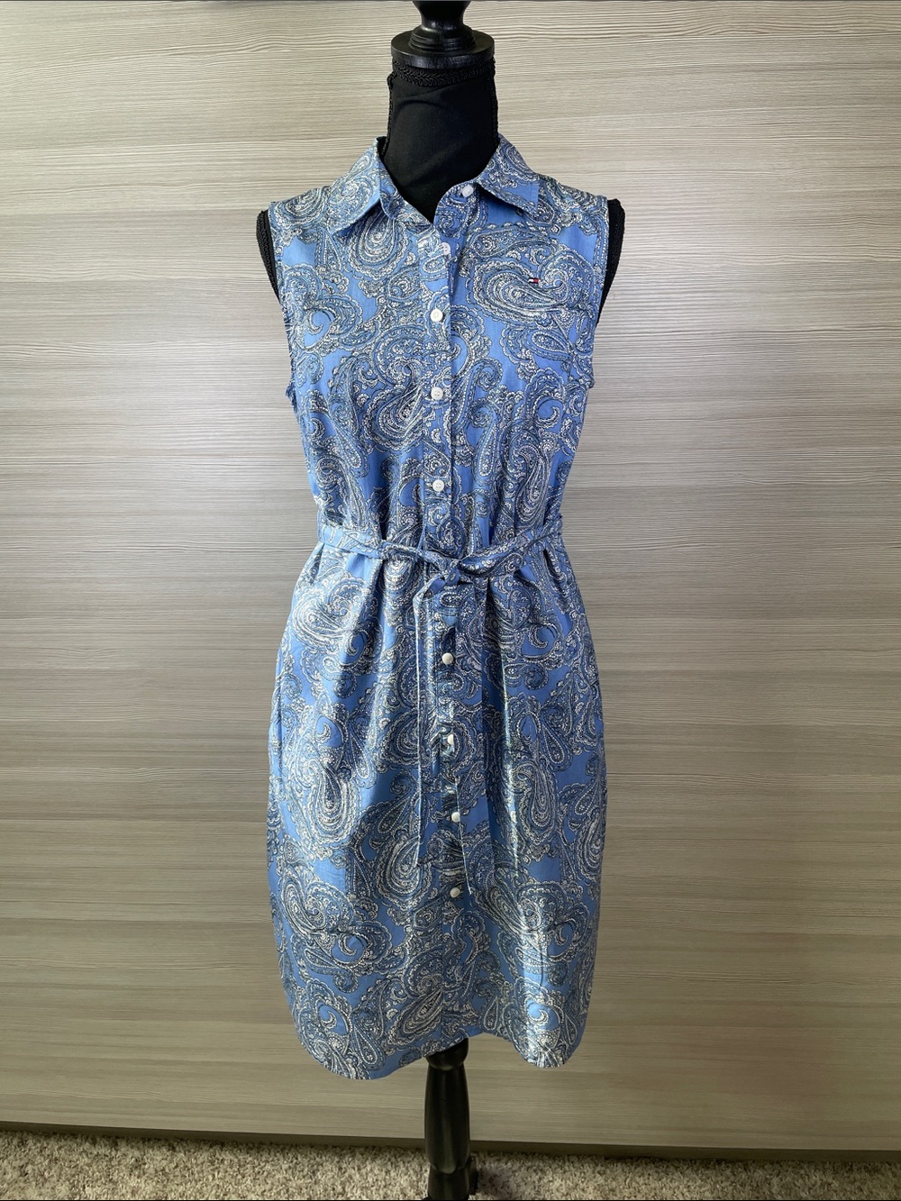 Tommy Hilfiger Sleeveless Blue White Crisp Paisley Midi Dress